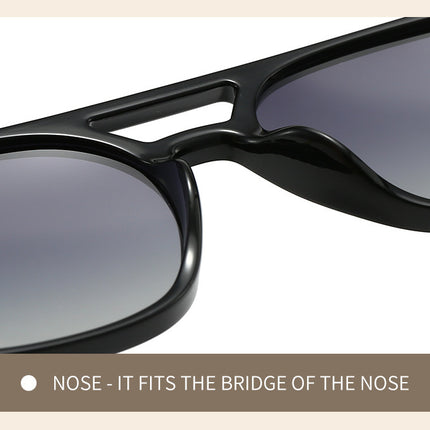 Black Retro Double Bridge Square Frame Polarized Sunglasses - Driving Sun Protection Eyewear