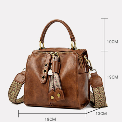Black Vintage Look PU Leather Box Bag | Stylish Top Handle Crossbody Tote | Multi-Carry Bucket Bag with Wide Strap