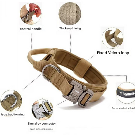 L Army-green Heavy Duty Tactical Dog Collar | Military Grade Nylon with Zinc Alloy Quick-Release Buckle | Padded Training Collar for Medium to Large Breeds