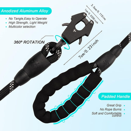 Grey High Strength Nylon Rope Dog Leash | 1.5M Heavy Duty Lead with Anodized Frog Clip | Padded Comfort Handle for Training