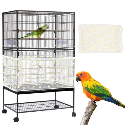 L White【Height 30, Circumference 220】 Large Bird Cage Seed Catcher Net Cover - Adjustable Mesh Guard Splash-Proof Dust Cover for Indoor Outdoor Cages