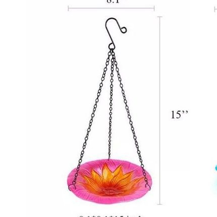 Red Decorative Hanging Glass Flower Bird Bath - 8.1 Inch Vibrant Outdoor Garden Accent
