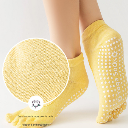 Pink 3-Pack Women's Non-Slip Five-Finger Yoga Socks - Open Back Combed Cotton Pilates & Fitness Grip Socks for Professional Exercise