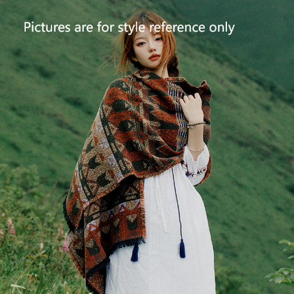 Red-beige Extra Large Ethnic Print Faux Lambswool Shawl - Cozy Winter Wrap Scarf (70x211cm)