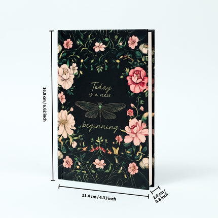 2PCS Elegant Vintage Floral Hardcover Notebook | Today is a New Beginning Dragonfly Journal | Creative A6 Portable Planner