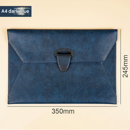 Dark Blue Professional A4 PU Leather Document Bag | Magnetic Clasp Business Portfolio | Waterproof File Pouch for Contracts