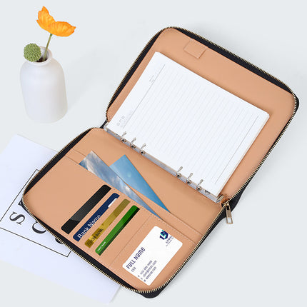Brown Premium A5 Zippered PU Leather Notebook | 200 Pages High-Quality Paper | Multifunctional Business Organizer & Diary