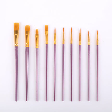 Purple Versatile 10-Piece Artist Paint Brush Set (10 Sets Included) - for Acrylic, Oil, Watercolor & Gouache Painting