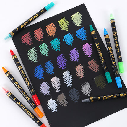 2PCS 12-Colour Dual Tip Acrylic Paint Pens - Quick-Dry Waterproof Markers for Kids' Art & Crafts, Rock Painting