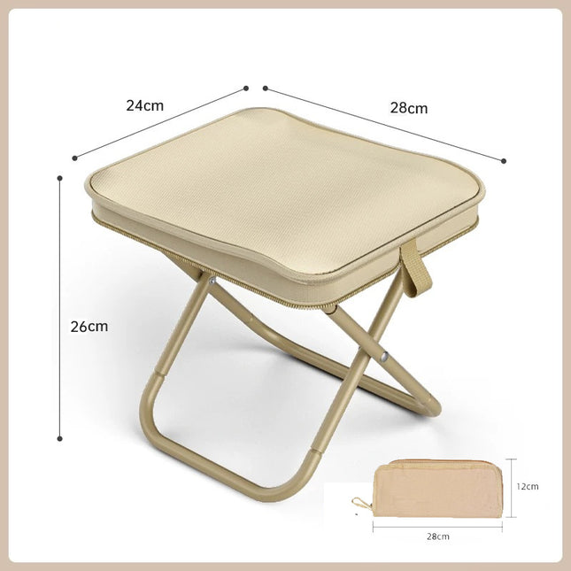 Beige Premium 2-Piece Portable Folding Stool Set Lightweight Compact Camping Chairs Durable Outdoor Seats