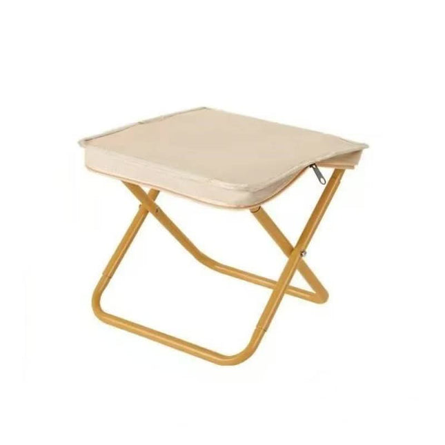 Beige Outdoor Folding Stool with Carrying Handle