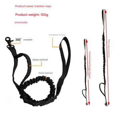 XL Black Hands-Free Dog Leash with Adjustable Waist Belt - Shock Absorbing Bungee Lead