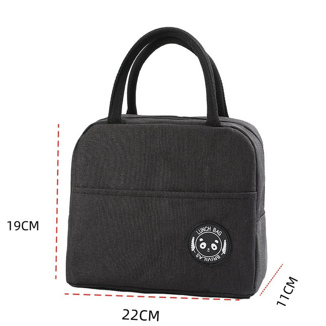 Black Portable Insulated Lunch Bag for Kids & Adults Cute Panda Thermal Bento Tote Lightweight