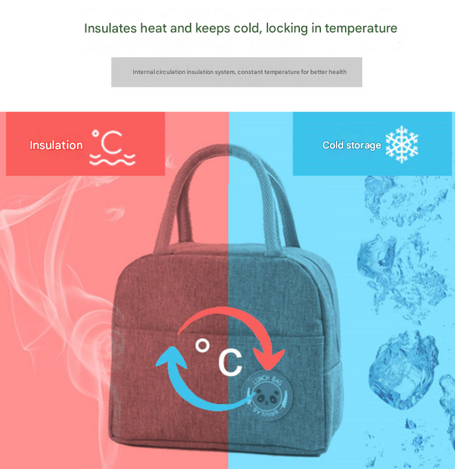 Black Portable Insulated Lunch Bag for Kids & Adults Cute Panda Thermal Bento Tote Lightweight – product detail