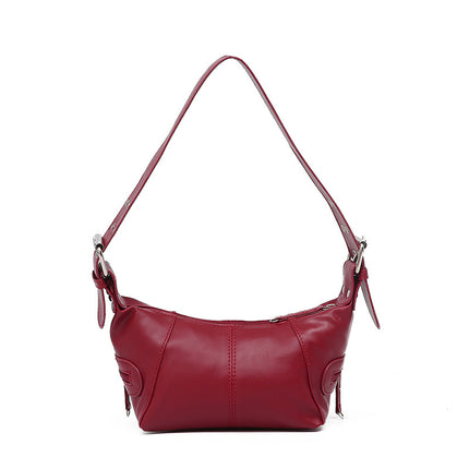 Red PU Leather Zippered Shoulder Bag – Retro European Style Crossbody and Handheld Bag