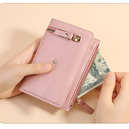 Black Soft PU Leather Women's Wallet – Compact Foldable Wallet with Multiple Card Slots and Zippered Compartment
