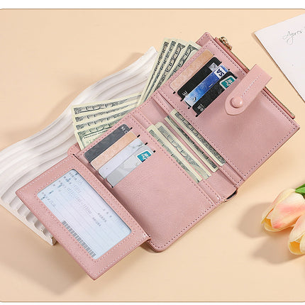 Brown Soft PU Leather Women's Wallet – Compact Foldable Wallet with Multiple Card Slots and Zippered Compartment