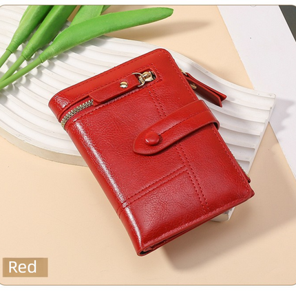 Red Soft PU Leather Women's Wallet – Compact Foldable Wallet with Multiple Card Slots and Zippered Compartment