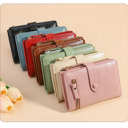 Red Soft PU Leather Women's Wallet – Compact Foldable Wallet with Multiple Card Slots and Zippered Compartment