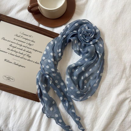 2 Pcs Blue Dot Pattern Rose Flower Thin Scarf – Elegant and Versatile Neck Wrap for Women