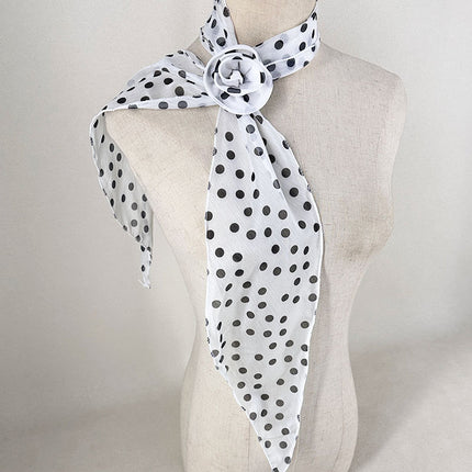2 Pcs White Dot Pattern Rose Flower Thin Scarf – Elegant and Versatile Neck Wrap for Women