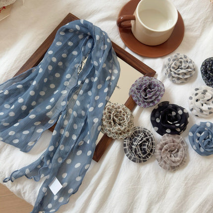 2 Pcs White Clover Pattern Rose Flower Thin Scarf – Elegant and Versatile Neck Wrap for Women