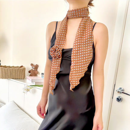2 Pcs Black Clover Pattern Rose Flower Thin Scarf – Elegant and Versatile Neck Wrap for Women