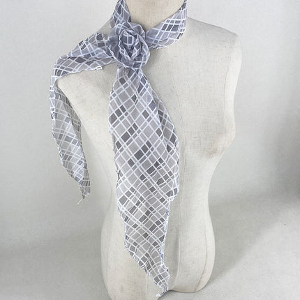 2 Pcs Light Grey Plaid Pattern Rose Flower Thin Scarf – Elegant and Versatile Neck Wrap for Women