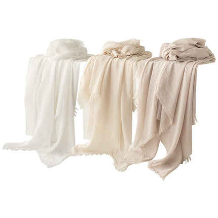 Beige Cotton and linen scarves - Elegant, solid-color, lightweight shawls, soft and comfortable, suitable for pairing with various outfits.
