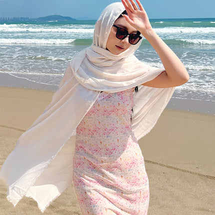 Beige Cotton and linen scarves - Elegant, solid-color, lightweight shawls, soft and comfortable, suitable for pairing with various outfits.