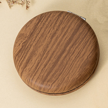 2 Pcs Brown Portable Wooden-Style Makeup Mirror - Dual-Sided High-Definition Compact Mirror