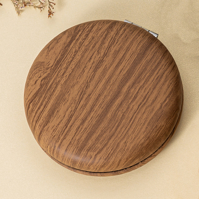 2 Pcs Brown Portable Wooden-Style Makeup Mirror