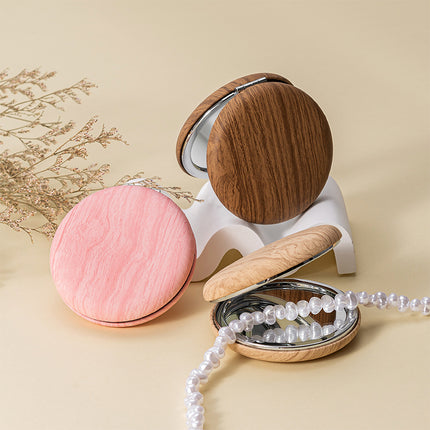 2 Pcs Brown Portable Wooden-Style Makeup Mirror - Dual-Sided High-Definition Compact Mirror