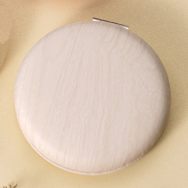 2 Pcs Beige Portable Wooden-Style Makeup Mirror