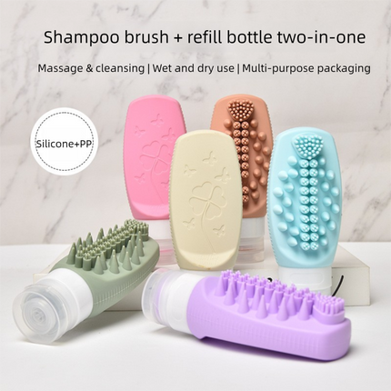 Yellow Travel Silicone Refillable Bottle Set Multi-Functional Soft-Squeeze Dispenser with Built-in Brush – product detail