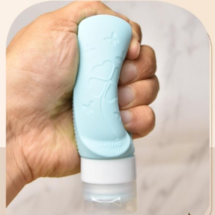 Yellow Travel Silicone Refillable Bottle Set Multi-Functional Soft-Squeeze Dispenser with Built-in Brush – shape and profile