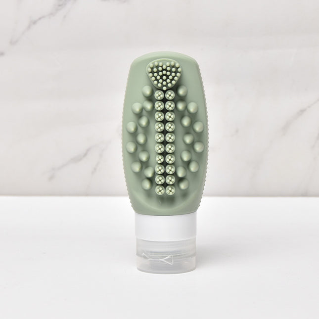 Green Travel Silicone Refillable Bottle Set Multi-Functional Soft-Squeeze Dispenser with Built-in Brush