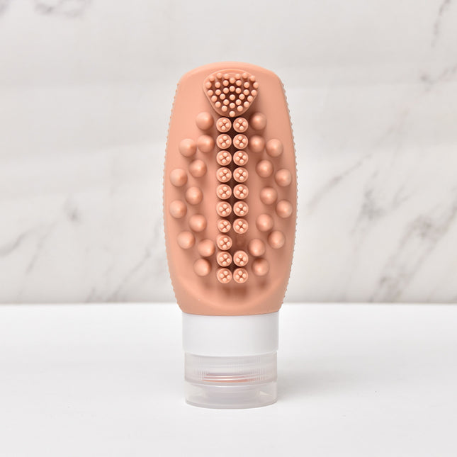 Orange Travel Silicone Refillable Bottle Set Multi-Functional Soft-Squeeze Dispenser with Built-in Brush
