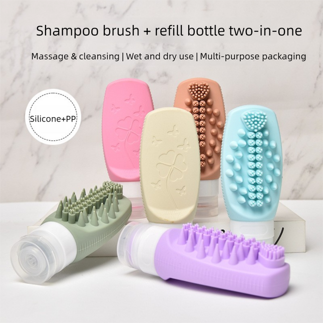 Orange Travel Silicone Refillable Bottle Set Multi-Functional Soft-Squeeze Dispenser with Built-in Brush – product detail