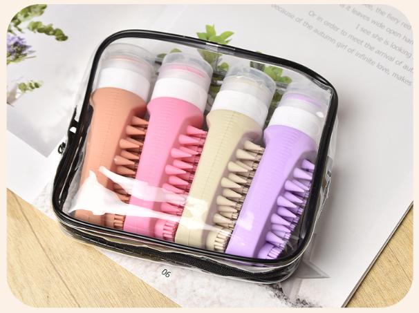 Combination A Travel silicone refillable water bottle set multi-functional soft-press dispenser with brush