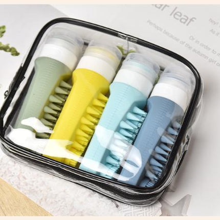 Combination B Travel silicone refillable water bottle set – multi-functional soft-press dispenser with brush and storage bag (4-pack)