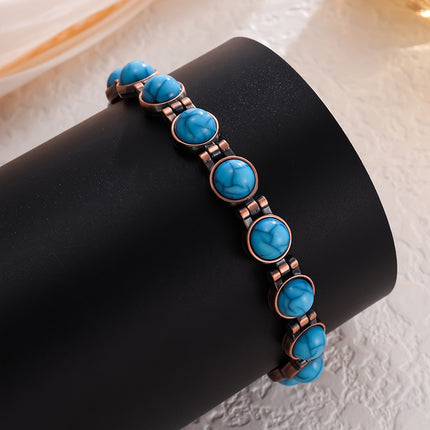 Vintage-Inspired Women's Copper-Tone Magnetic Bracelet – Turquoise Accent Magnetic Bangle
