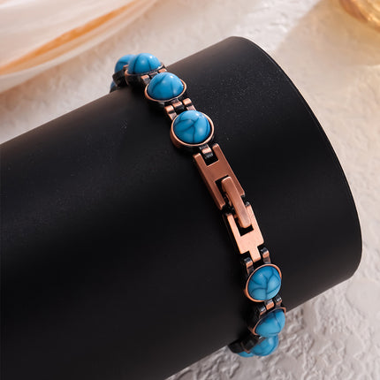 Vintage-Inspired Women's Copper-Tone Magnetic Bracelet – Turquoise Accent Magnetic Bangle
