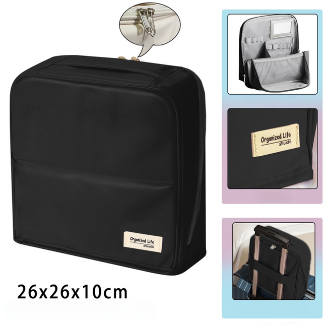 Black Magnetic Compartmentalized Standing Cosmetic Bag Large Capacity with Mirror Travel Makeup Organizer