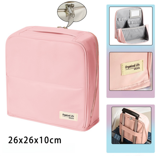 Pink Magnetic Compartmentalized Standing Cosmetic Bag Large Capacity with Mirror Travel Makeup Organizer