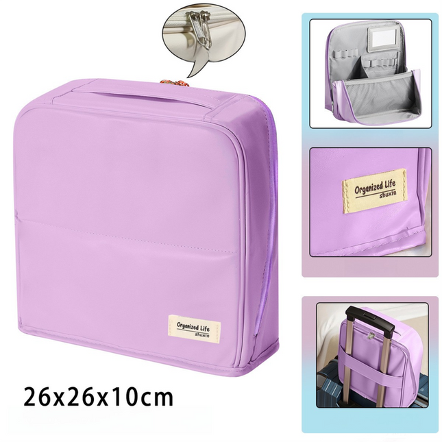 Purple Magnetic Compartmentalized Standing Cosmetic Bag Large Capacity with Mirror Travel Makeup Organizer