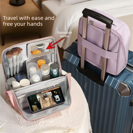 Purple Magnetic Compartmentalized Standing Cosmetic Bag – Large Capacity with Mirror, Travel Makeup Organizer (26×10×26 cm)