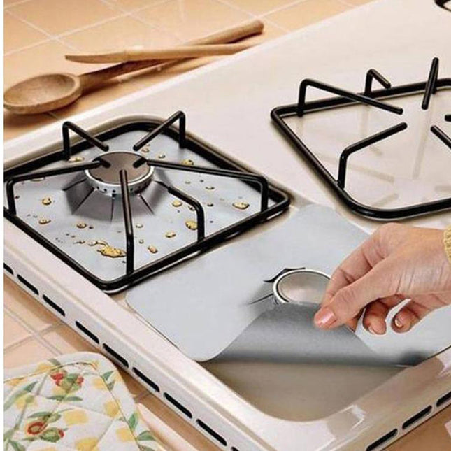 6 Pcs Silver Heat-Resistant Gas Stove Mat Non-Stick Teflon Coated Fiberglass Protector for Cooktops (270mm
