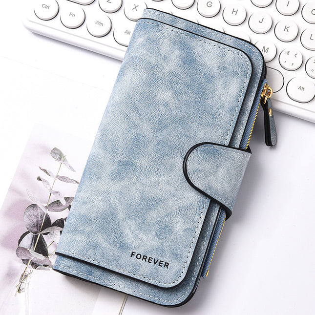 Blue Stylish Large-Capacity Women's Long Wallet Vintage PU Leather Clutch with Zipper and Snap Closure