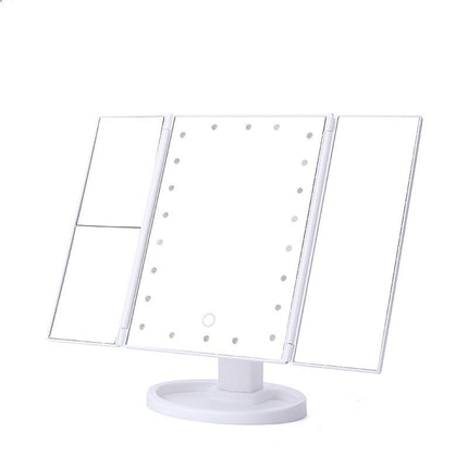 White 360° Rotating LED Tri-Fold Makeup Mirror – 22-Bulb Illuminated Vanity Mirror with 1X/2X/3X Magnification